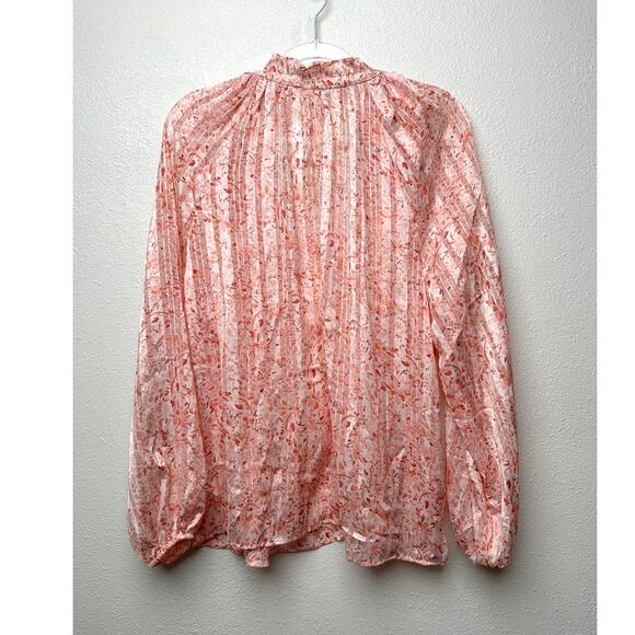 NWT H&M Floral Ruffle Tie-Neck Crêpe Blouse Peach Pink L - Picture 6 of 13